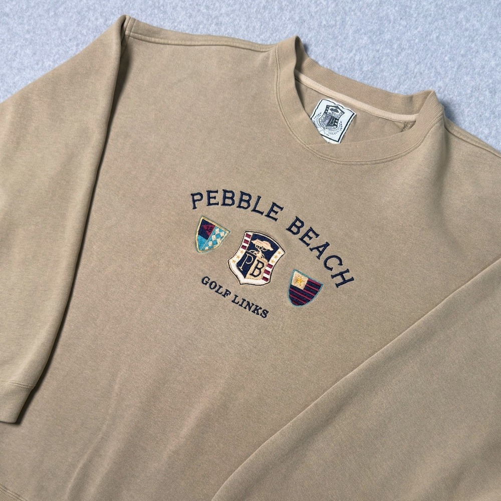 Pebble Beach Golf Links Sweatshirt Mens XXL Tan Embroidered Crest Pullover Crew